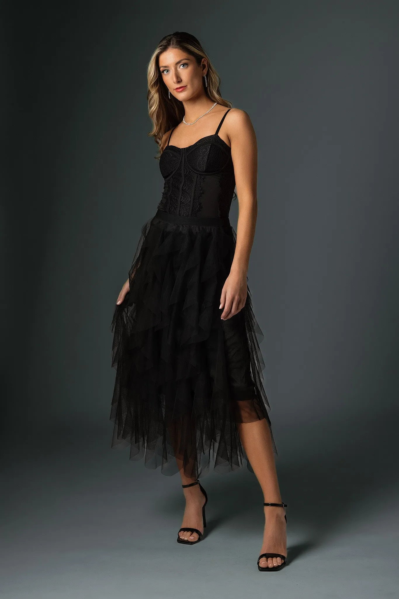 Ruffled Mesh Midi Skirt sold by Eclipse