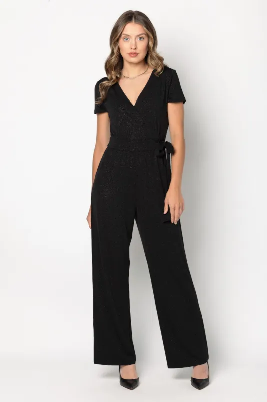 Shimmer Tie-Front Cap Sleeve Jumpsuit sold by Eclipse