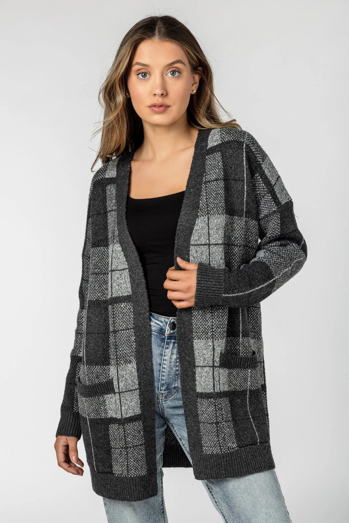 Plaid Open Cardigan with Pockets sold by Eclipse