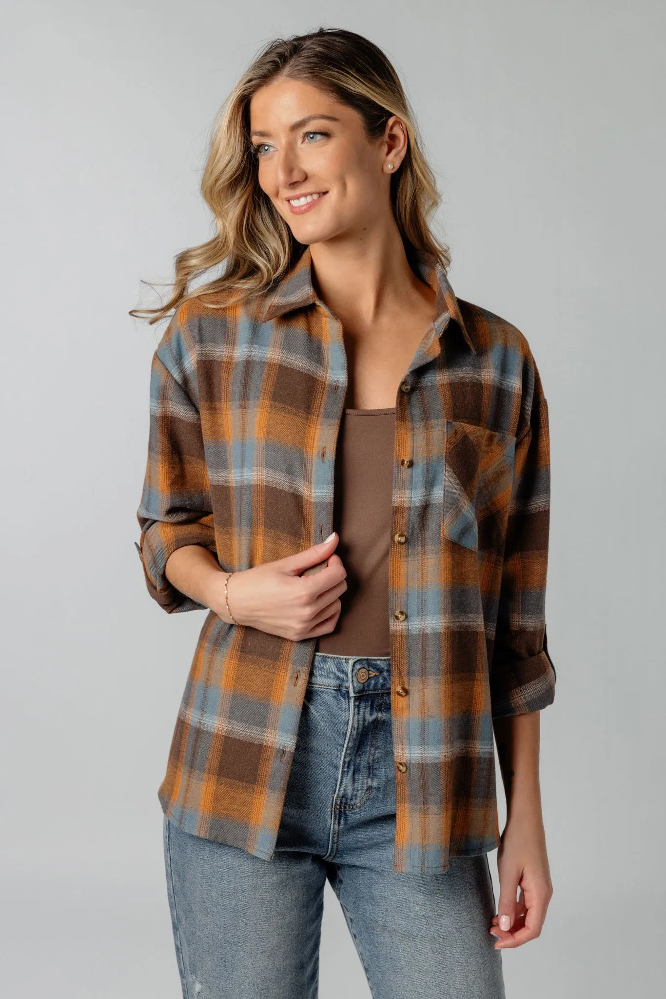 Plaid Flannel Shirt with Roll-Up Sleeves sold by Eclipse