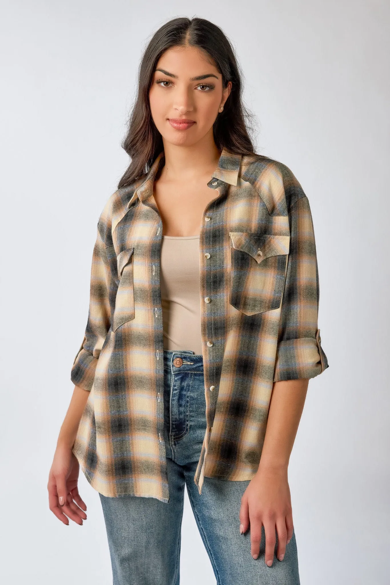 Plaid Flannel Shirt with Roll-Up Sleeves sold by Eclipse