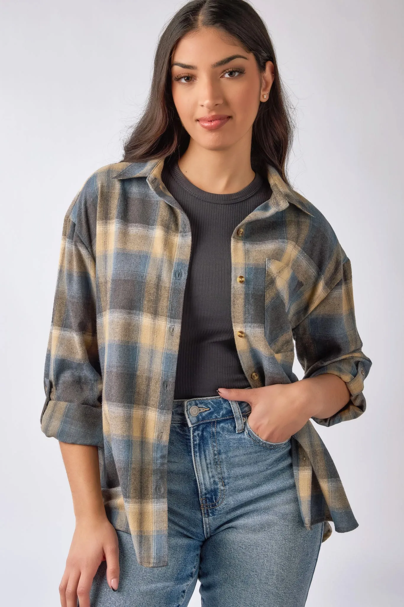 Plaid Flannel Shirt with Roll-Up Sleeves sold by Eclipse