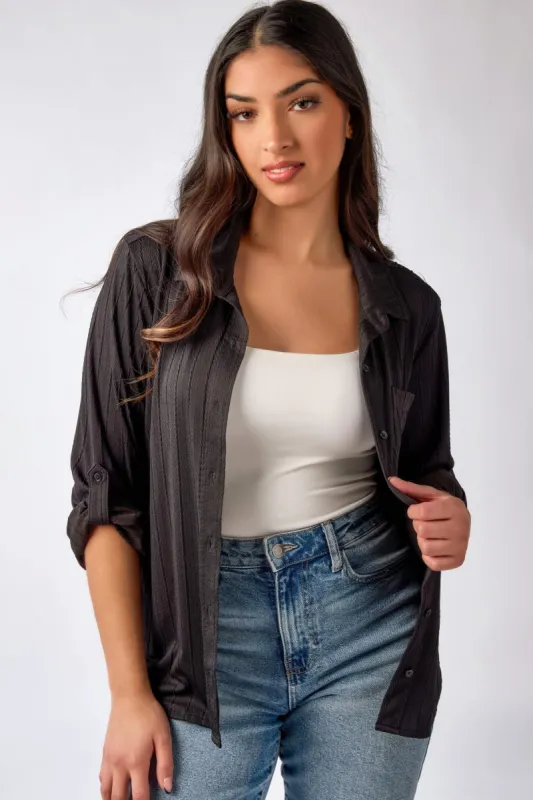 Relaxed Fit Textured Roll Tab-Sleeve Shirt sold by Eclipse