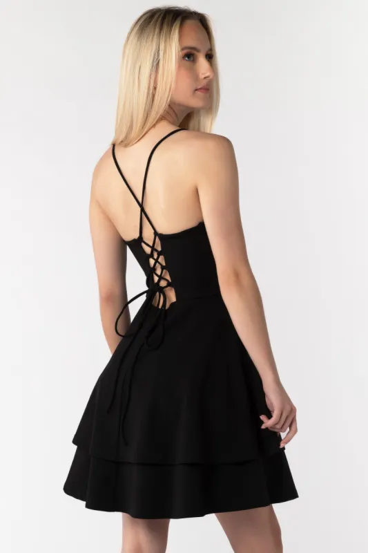 Scuba Crepe Double Hem Lace-Up Skater Dress sold by Eclipse