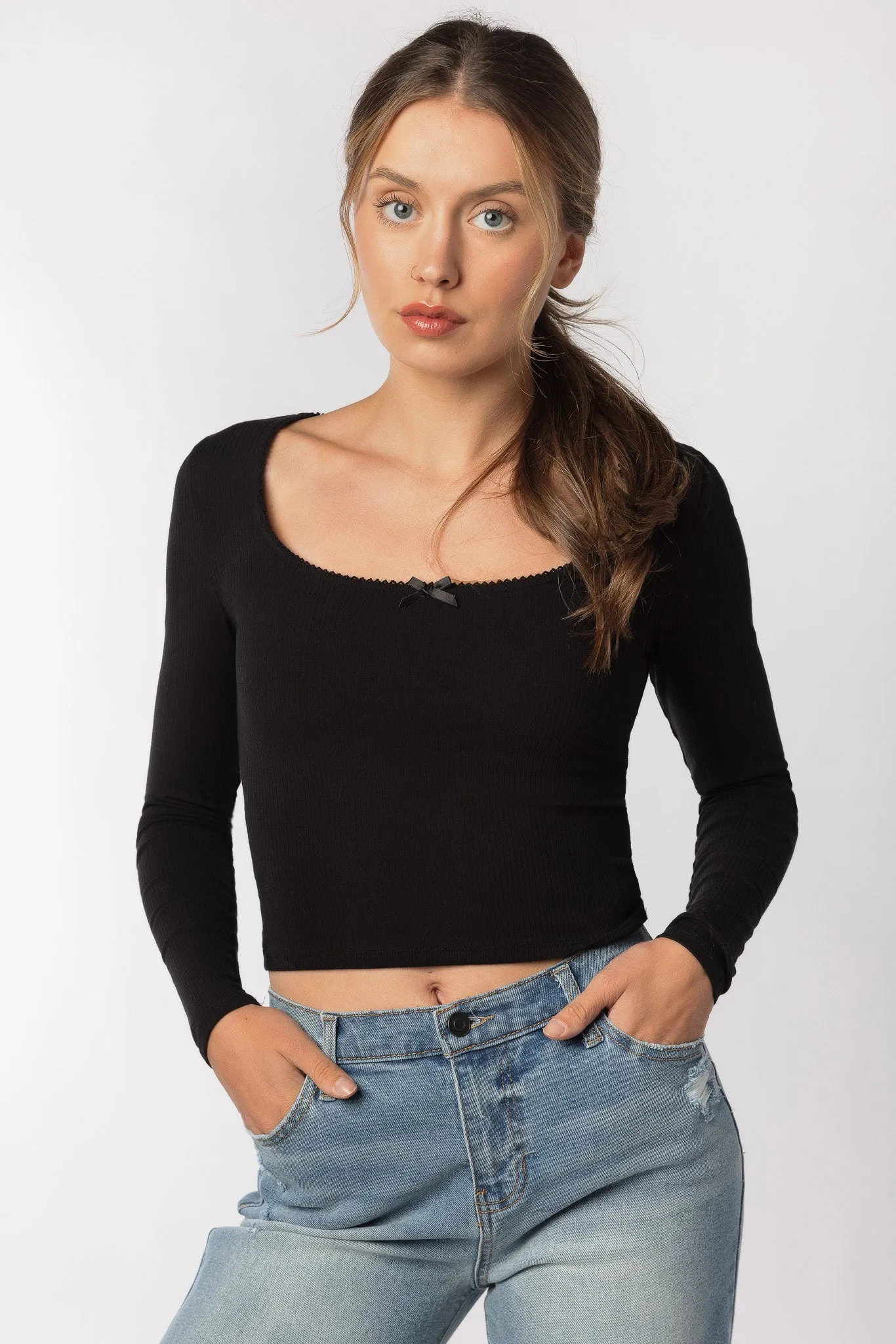 Ribbed Long Sleeve Scoopneck with Bow sold by Eclipse product image thumbnail 5
