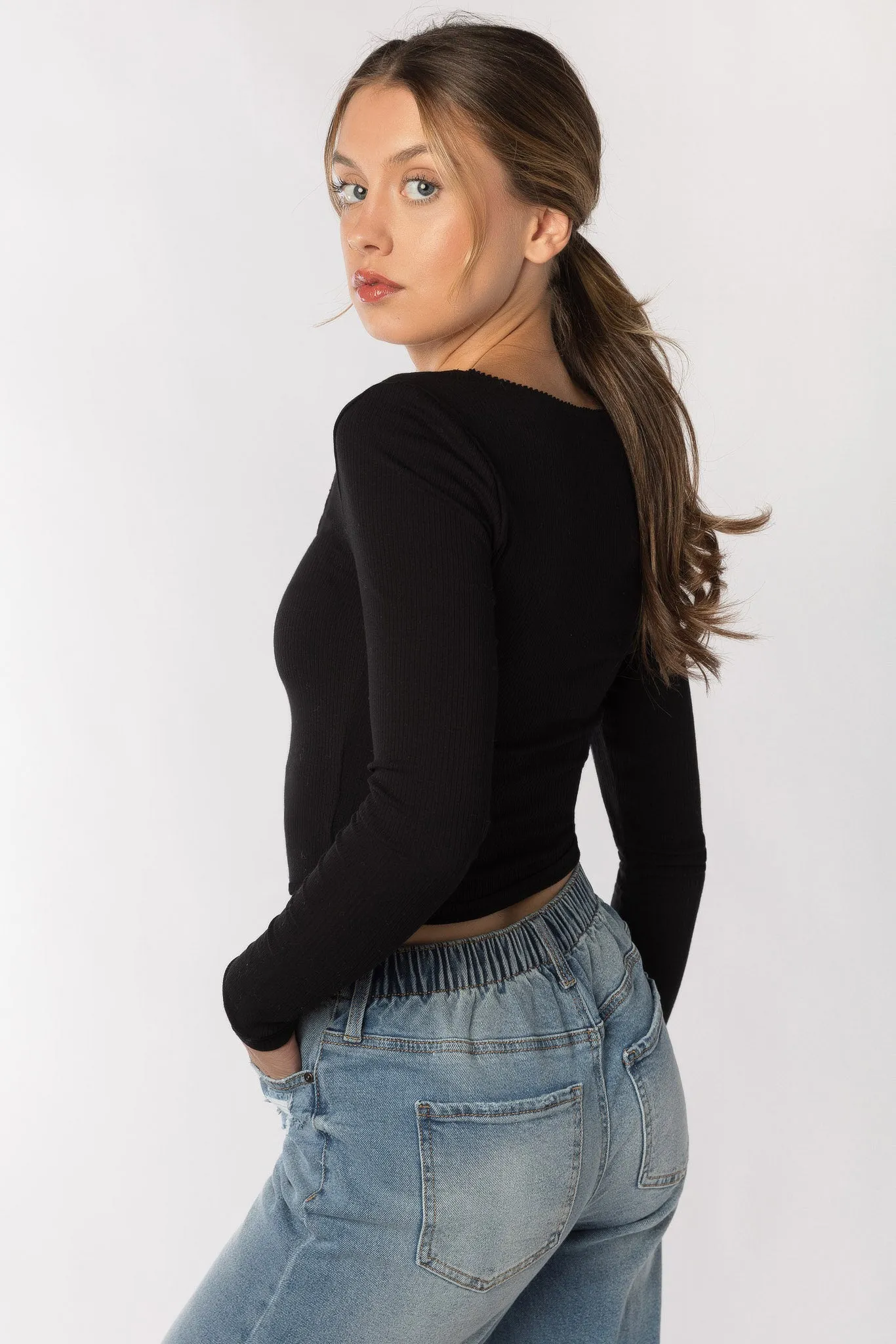 Ribbed Long Sleeve Scoopneck with Bow sold by Eclipse product image thumbnail 4