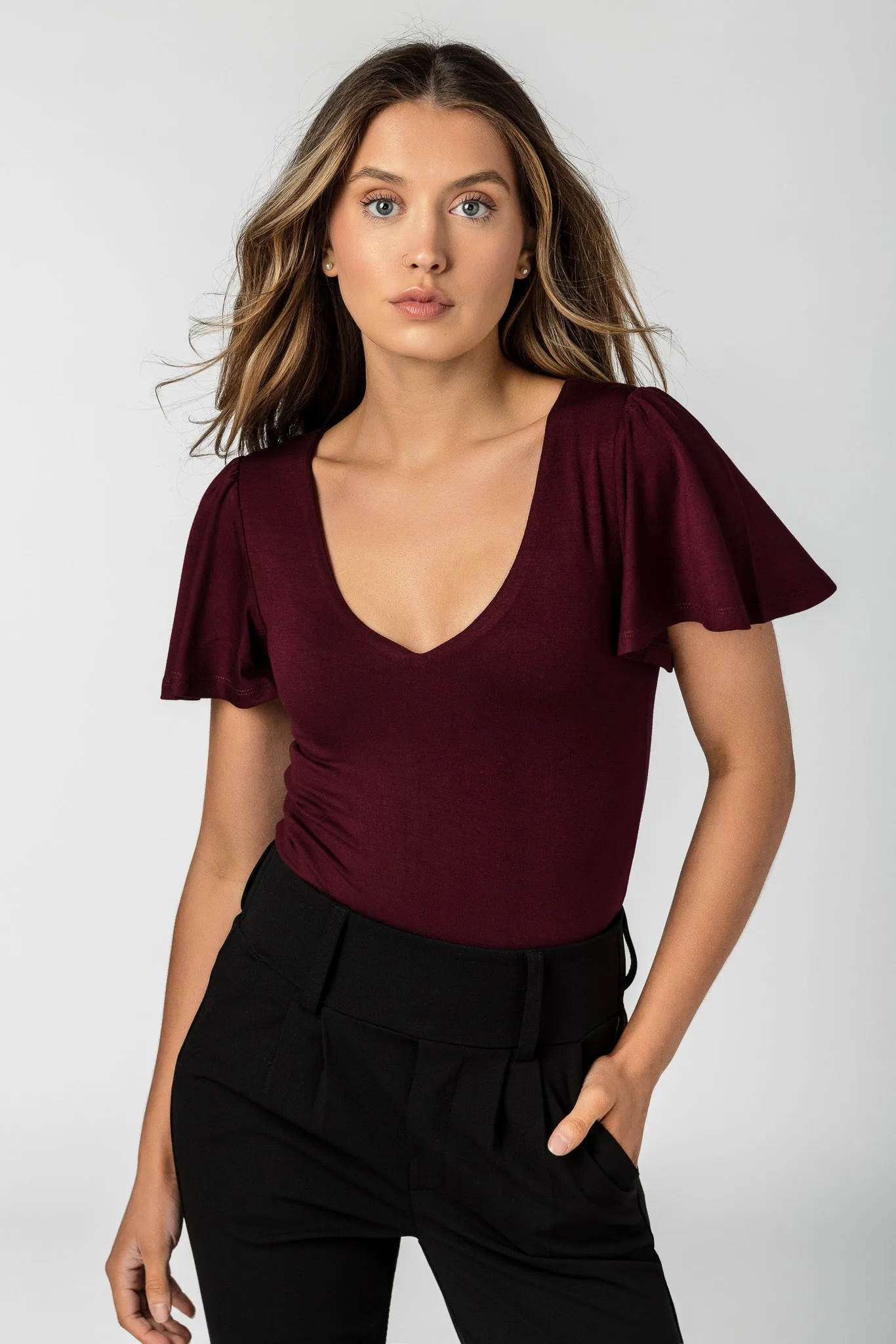 V-Neck Bodysuit with Flutter Sleeve sold by Eclipse product image thumbnail 5