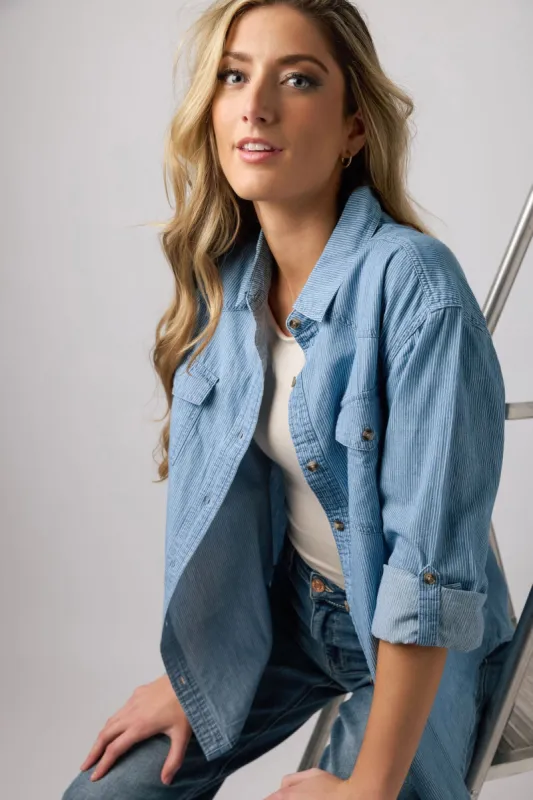 Denim Pinstripe Shirt with Roll-Up Sleeves sold by Eclipse