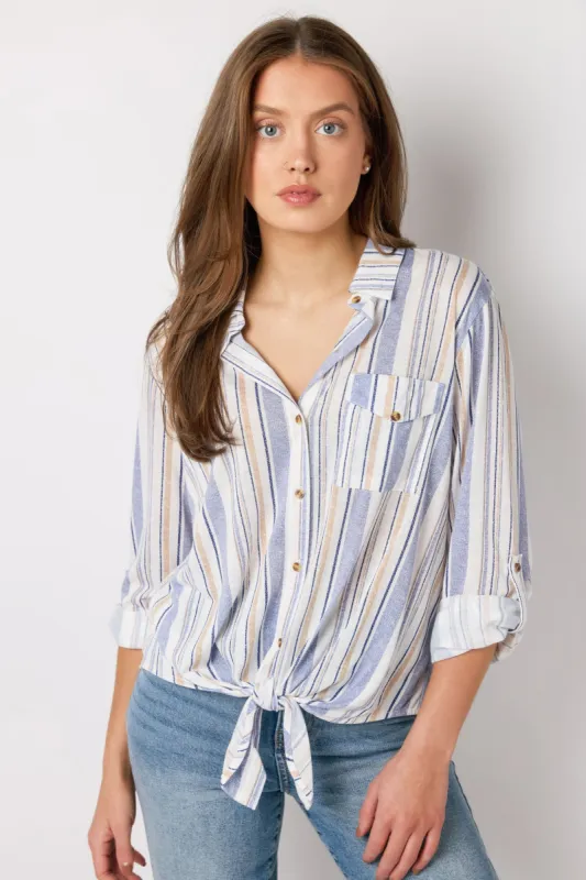 Blue Stripe Tie-Front Shirt sold by Eclipse