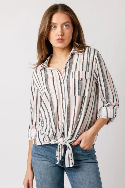 Pink Stripe Tie-Front Shirt sold by Eclipse