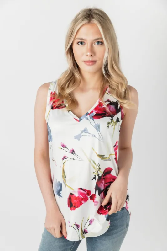Floral Sleeveless V-Neck Top sold by Eclipse