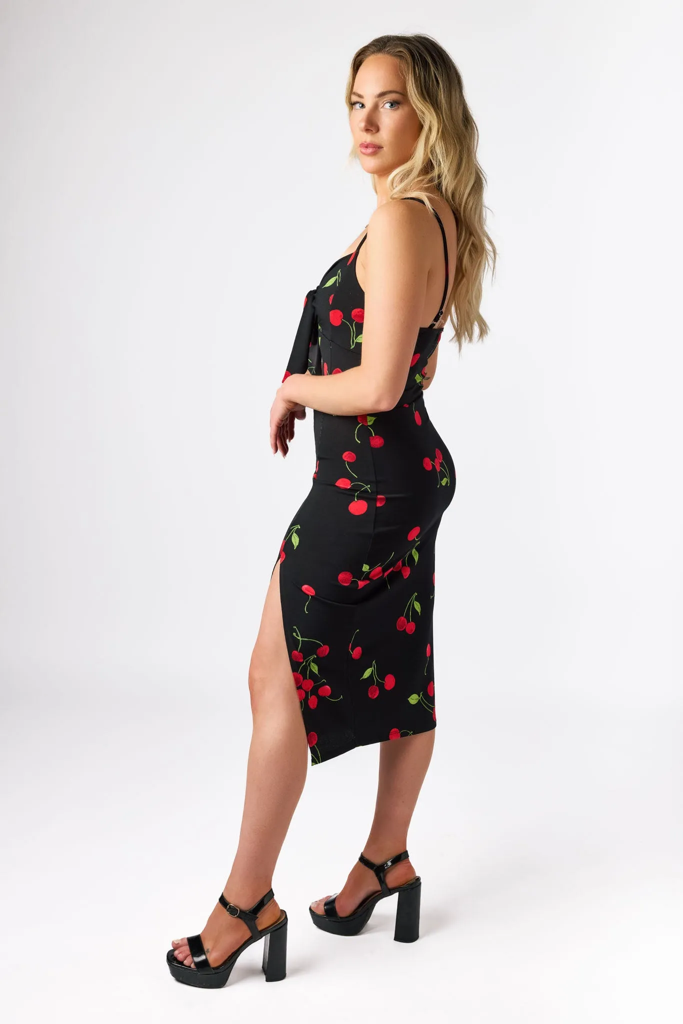 Cherry Spaghetti Strap Midi Dress with Side Slit sold by Eclipse product image thumbnail 2
