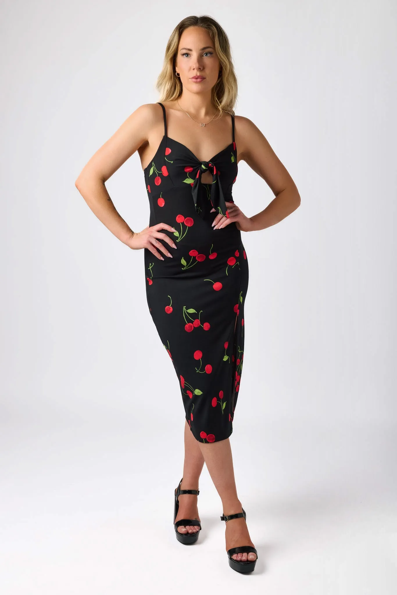 Cherry Spaghetti Strap Midi Dress with Side Slit sold by Eclipse