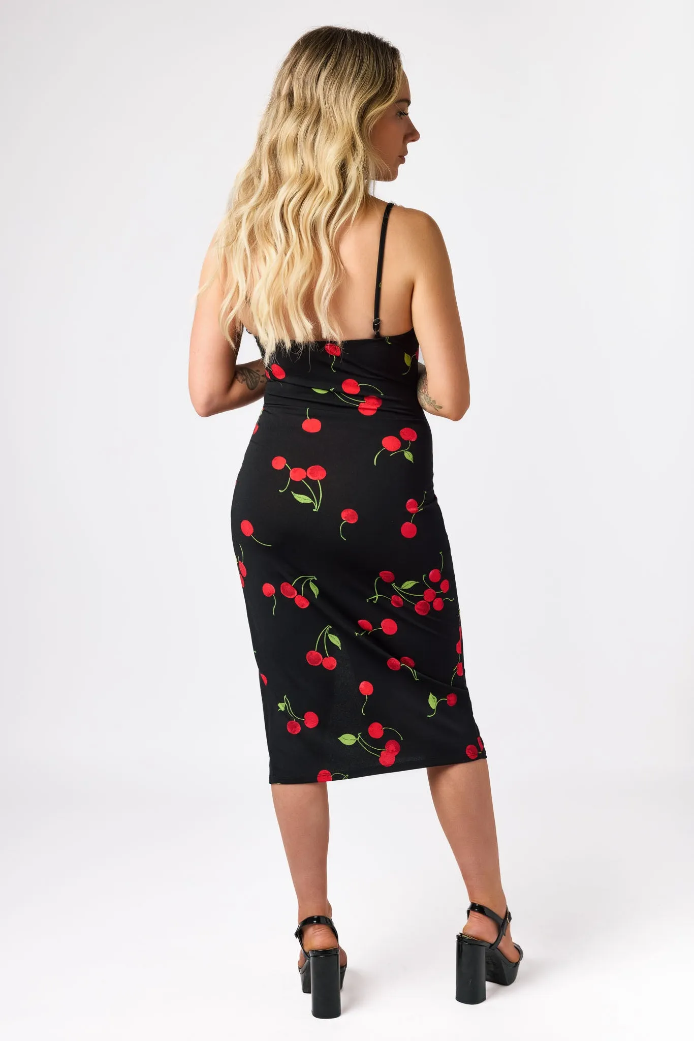 Cherry Spaghetti Strap Midi Dress with Side Slit sold by Eclipse product image thumbnail 3