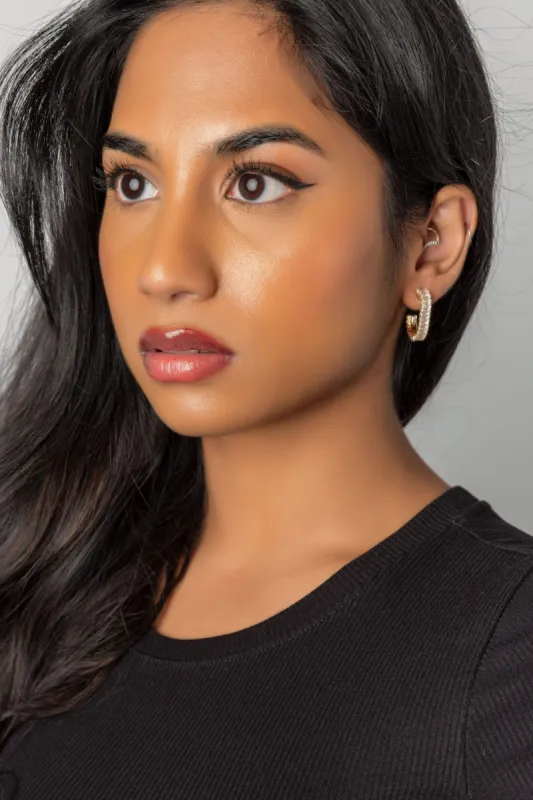 Baguette Rhinestone Oval Hoop Earrings sold by Eclipse