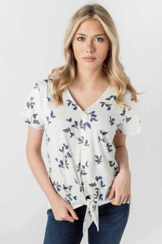 Floral Print Button-Up Top with Tie-Front sold by Eclipse