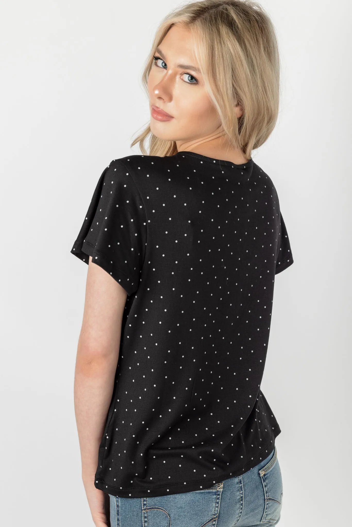 Polka Dot Print Flutter Sleeve V-Neck Top sold by Eclipse product image thumbnail 2