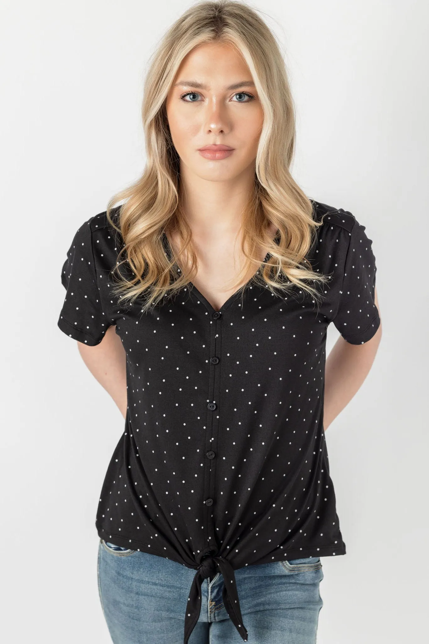 Polka Dot Print Flutter Sleeve V-Neck Top sold by Eclipse