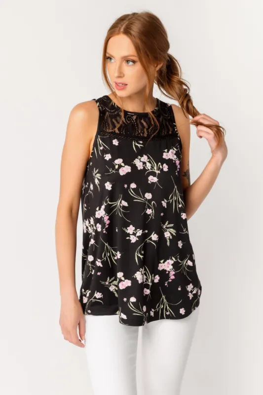 Floral Sleeveless Top with Lace Trim sold by Eclipse