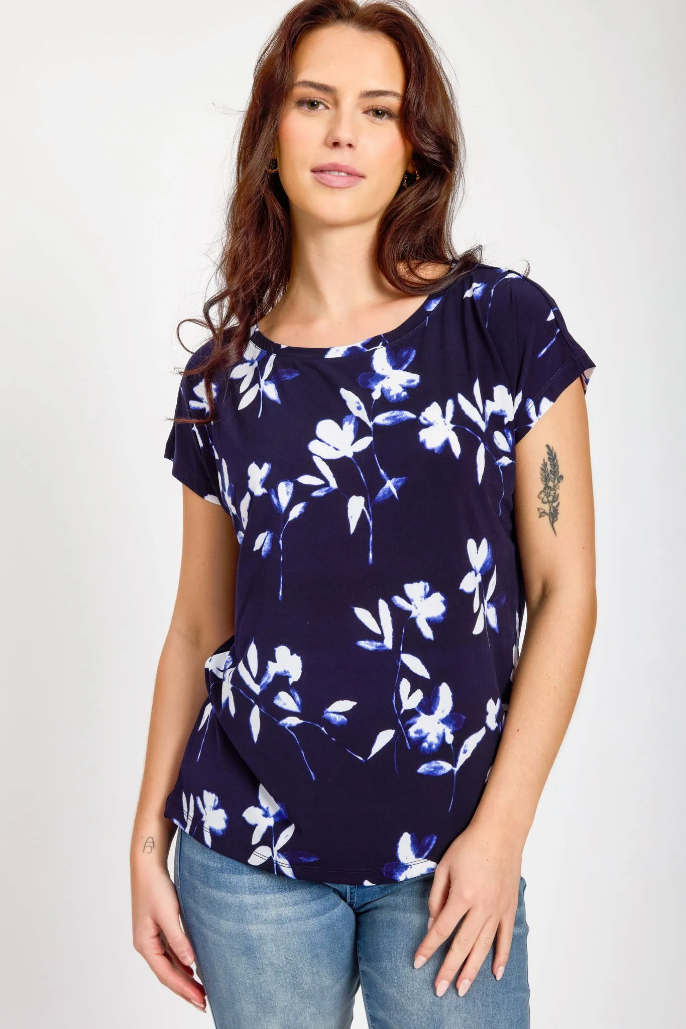 Floral Print Short Sleeve Open-Neck Top sold by Eclipse