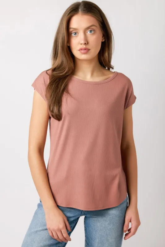 Ribbed Cap-Sleeve Tee with  Shirttail Hem sold by Eclipse