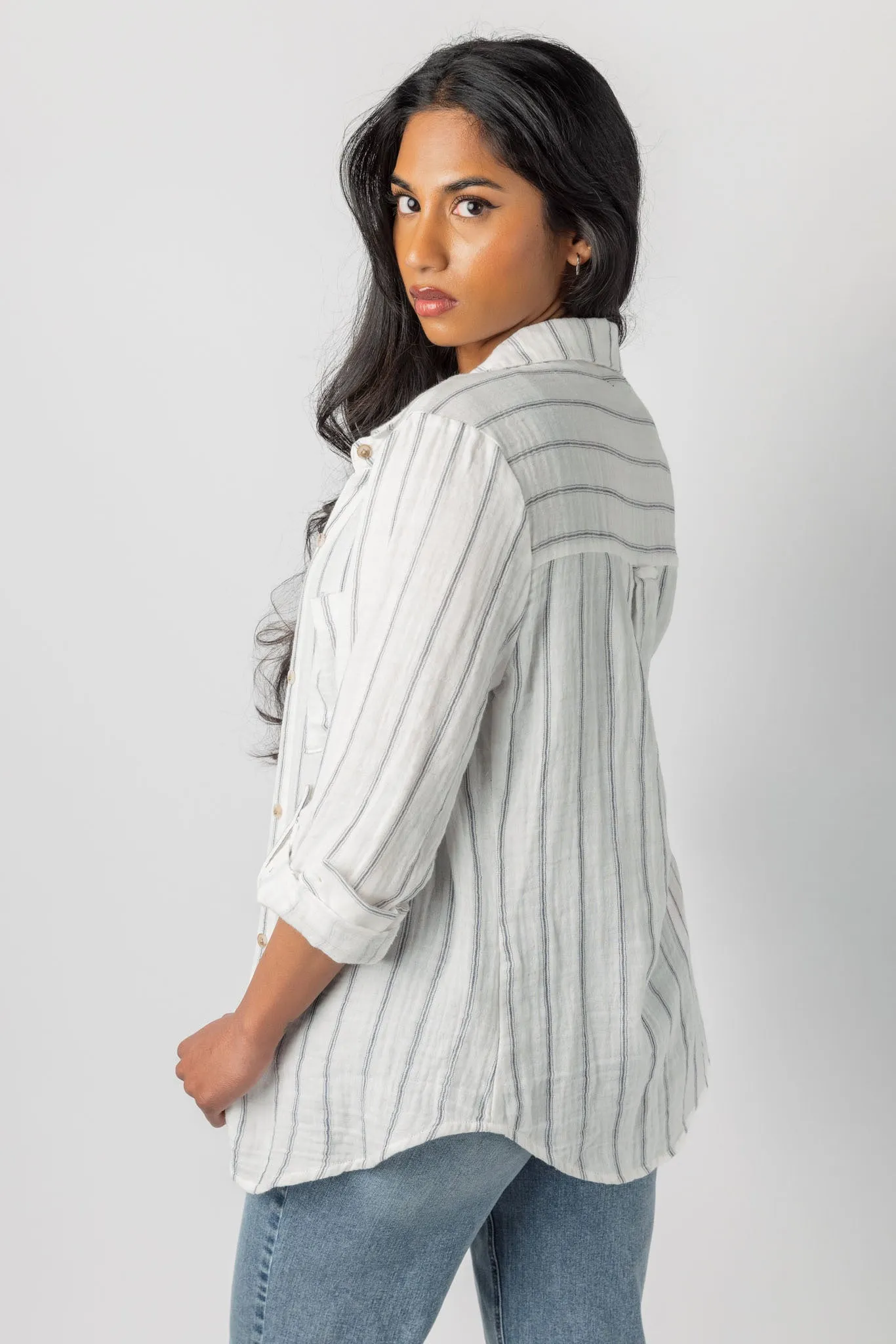 Striped Double Cotton Button-Up Shirt sold by Eclipse product image thumbnail 2