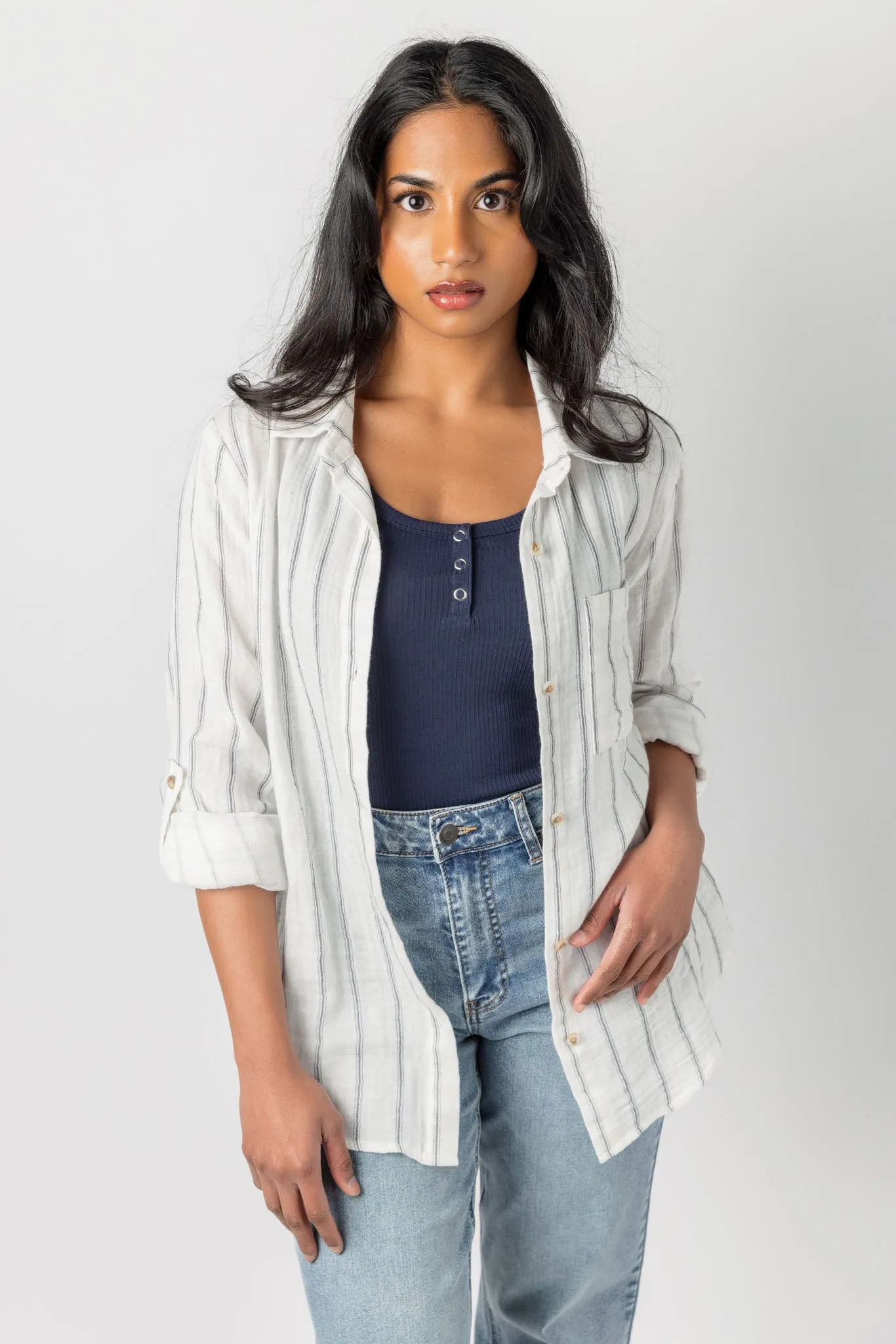 Striped Double Cotton Button-Up Shirt sold by Eclipse