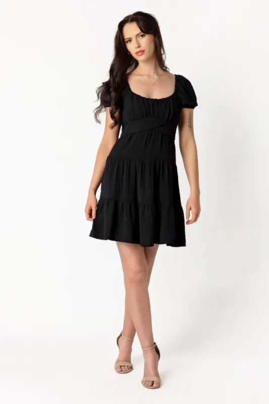 Swiss Dot Short-Sleeve Tiered Dress sold by Eclipse