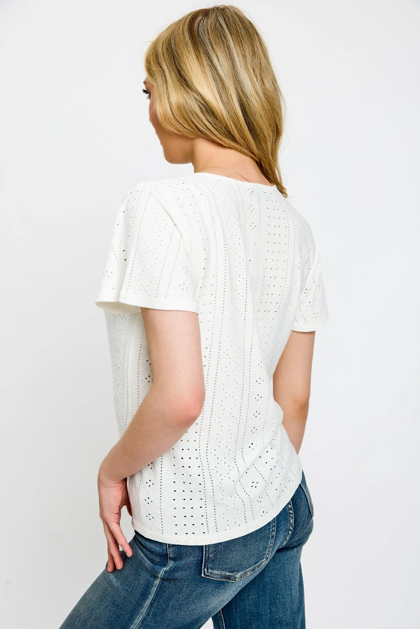 Eyelet-Knit Short-Sleeve Tie-Front Top sold by Eclipse product image thumbnail 2