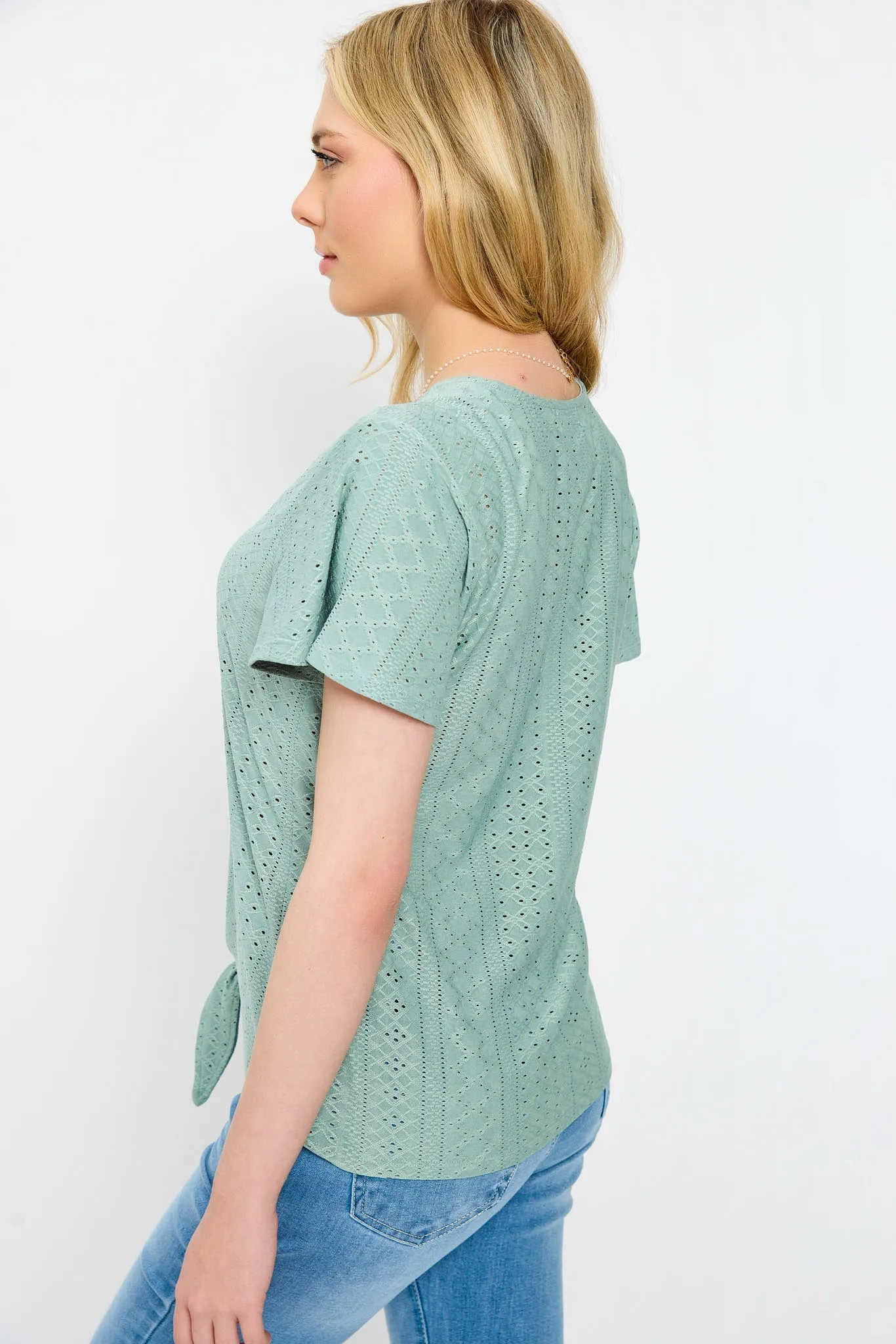 Eyelet-Knit Short-Sleeve Tie-Front Top sold by Eclipse product image thumbnail 4