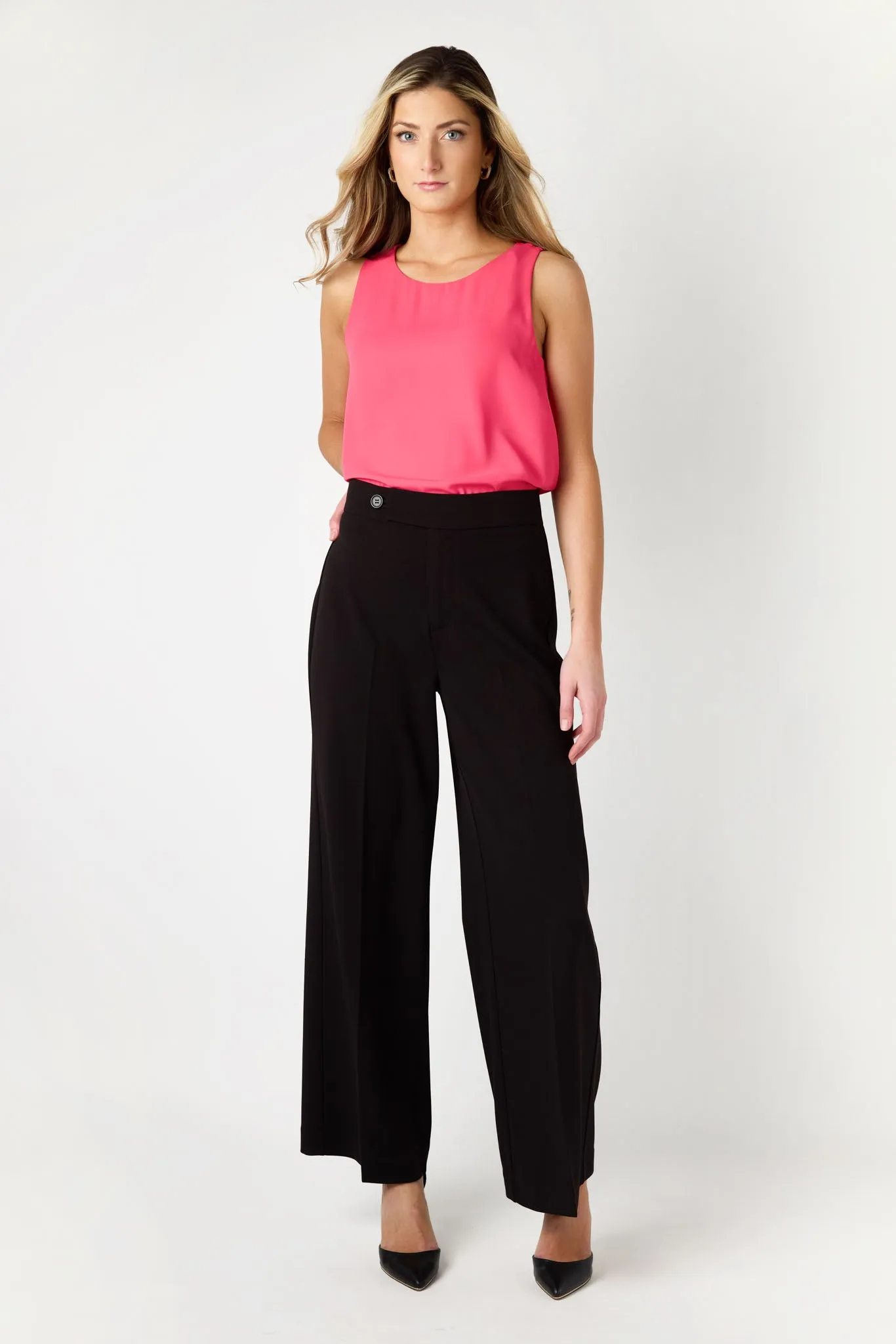 Knit Crepe Wide-Leg Pant with Single Button Waistband sold by Eclipse