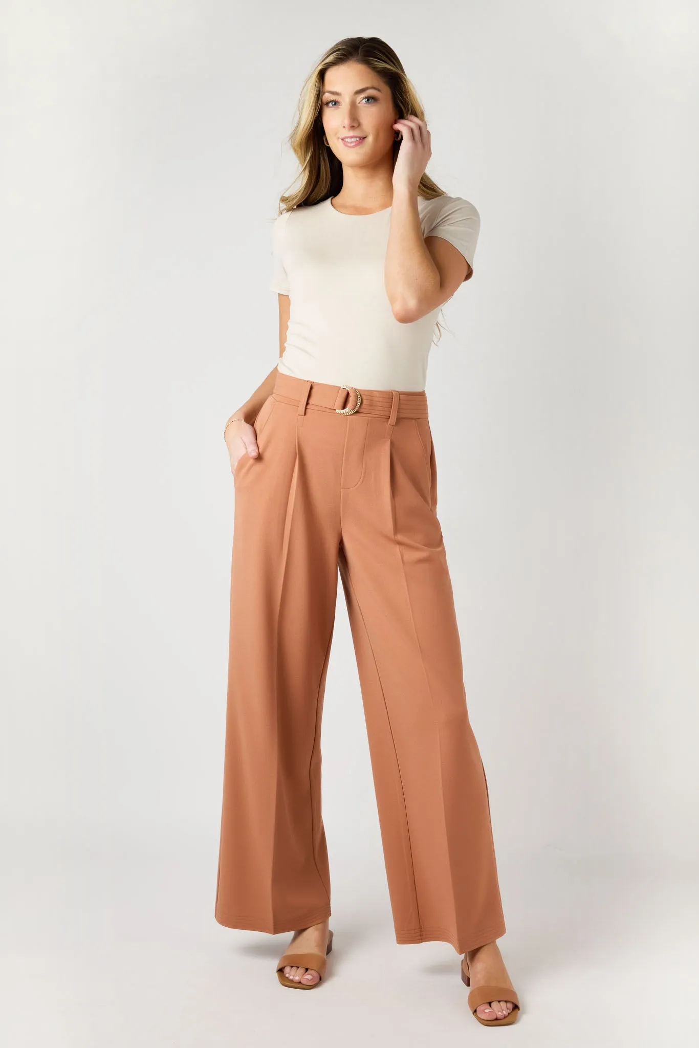 Knit Crepe Wide-Leg Pant with D-Ring Belt sold by Eclipse