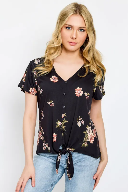 Floral Flutter-Sleeve V-Neck Top with Tie-Front sold by Eclipse