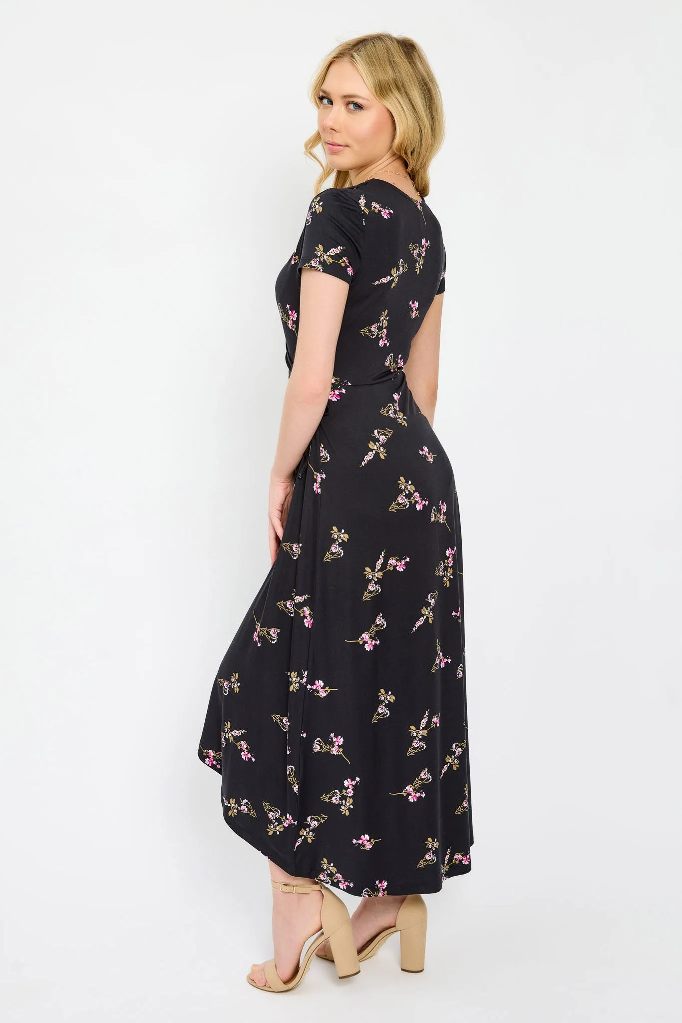 Floral Cap-Sleeve Crossover High-Low Dress sold by Eclipse product image thumbnail 2