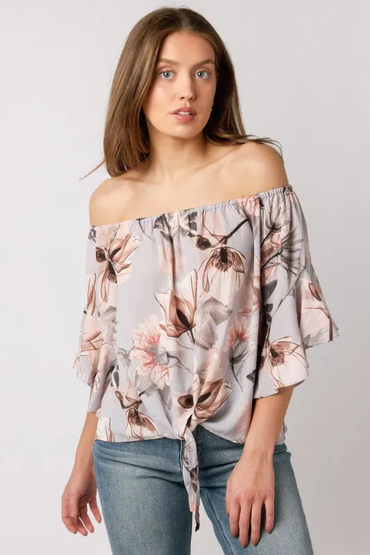 Floral Bell-Sleeve Off-The-Shoulder Blouse sold by Eclipse