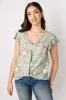 Flutter-Sleeve V-Neck Blouse with Twisted Hem sold by Eclipse