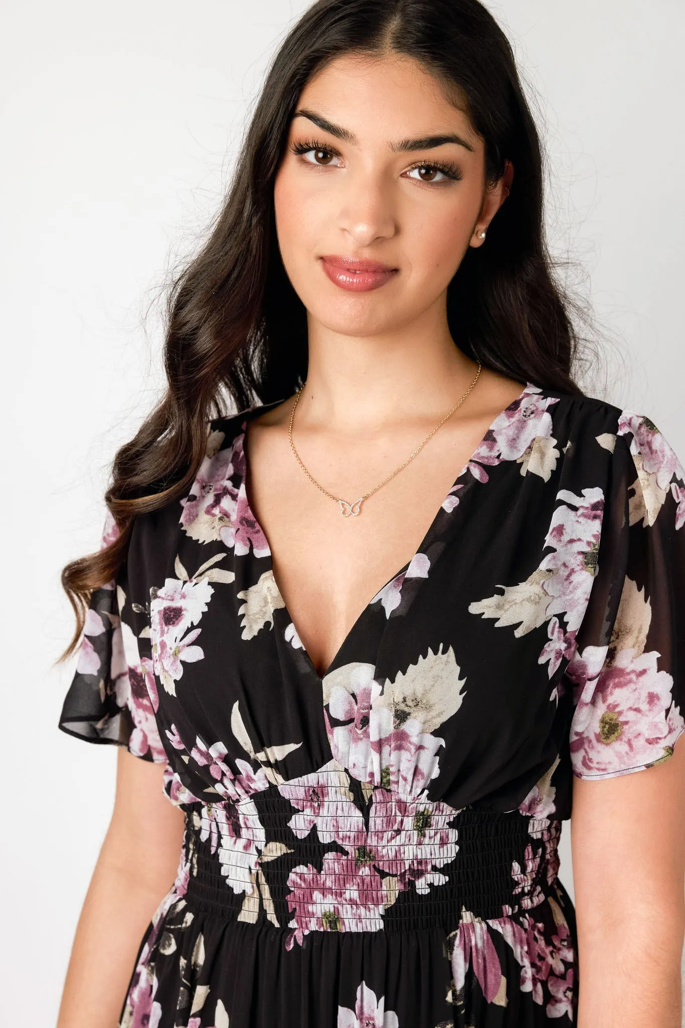 Floral Chiffon Flutter Sleeve Maxi Dress sold by Eclipse product image thumbnail 3