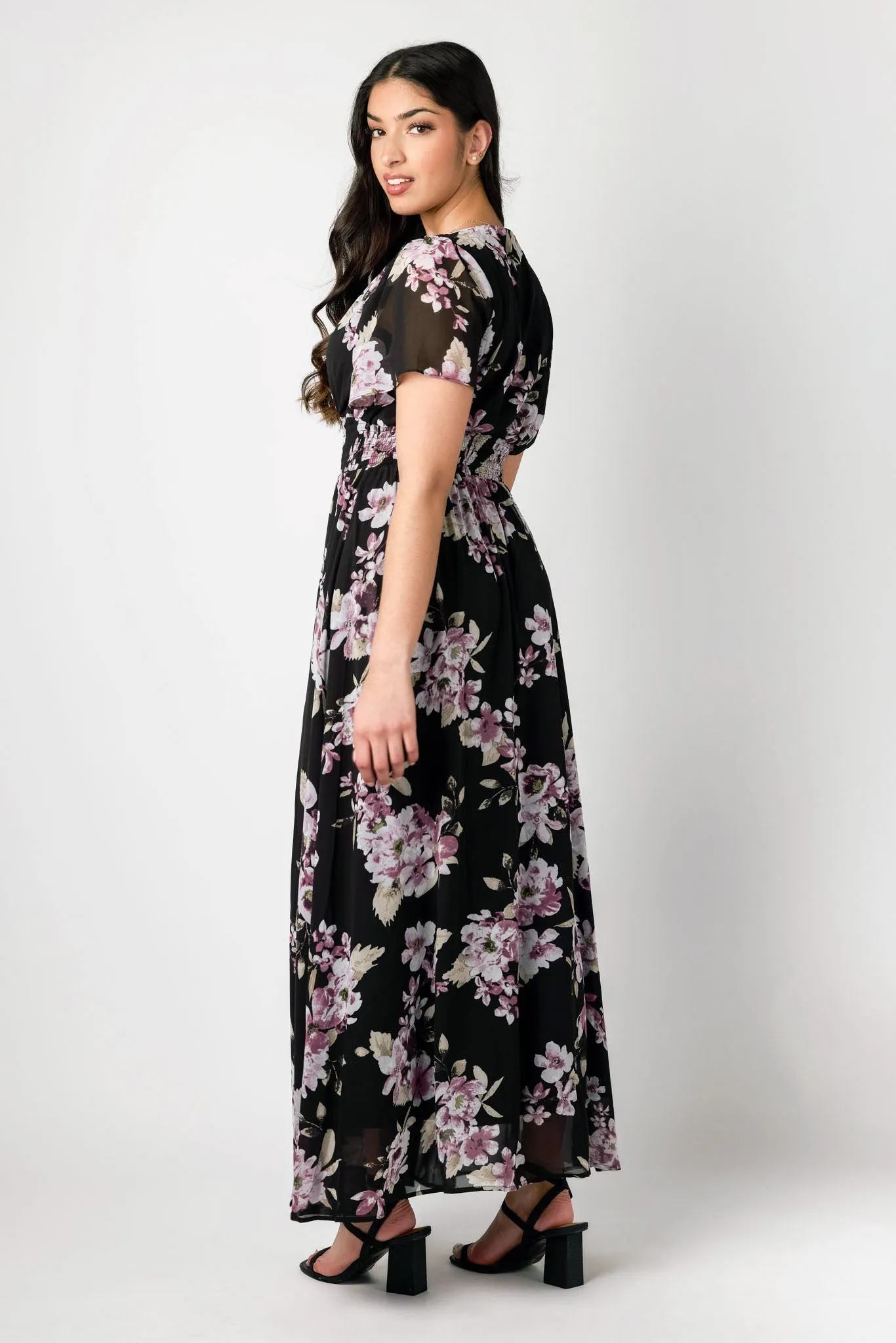 Floral Chiffon Flutter Sleeve Maxi Dress sold by Eclipse product image thumbnail 2
