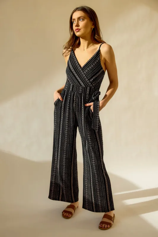 Decorative-Stripe Sleeveless Crossover Jumpsuit sold by Eclipse