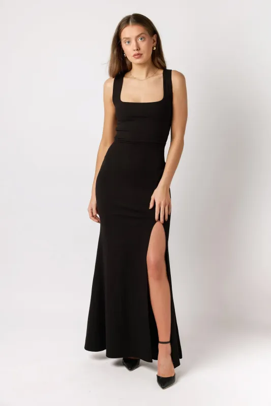 Elegant Lace-Up Slit Mermaid Crepe Dress sold by Eclipse