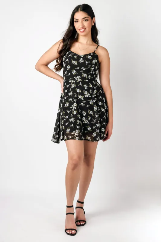 Ditsy Print Chiffon Lace-Up Mini Dress sold by Eclipse
