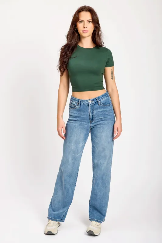YMI Mid Wash Curvy Fit Ultra-High-Rise Wide-Leg Jean sold by Eclipse