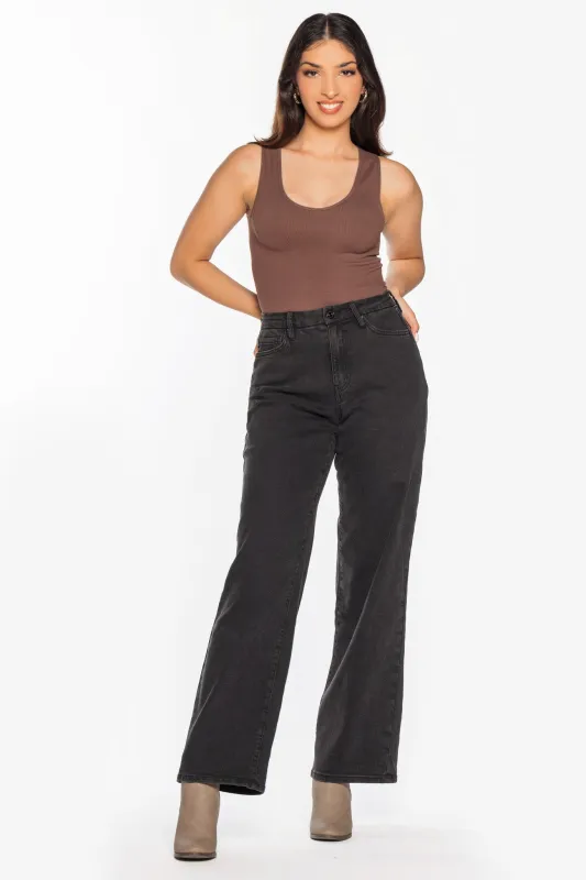 YMI Black Curvy Fit Ultra-High-Rise Wide-Leg Jean sold by Eclipse