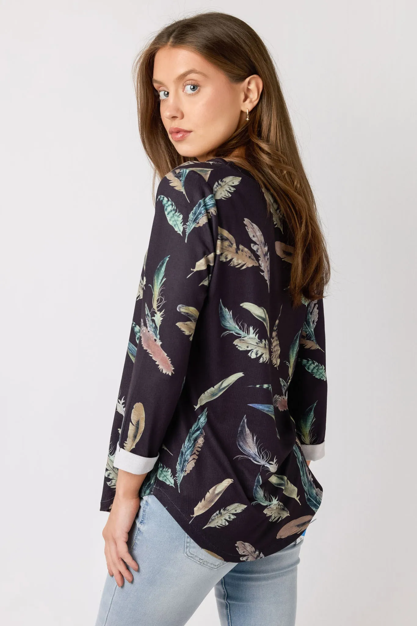 Navy 3/4-Sleeve Printed Sweater sold by Eclipse product image thumbnail 2