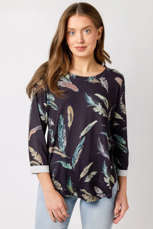 Navy 3/4-Sleeve Printed Sweater sold by Eclipse