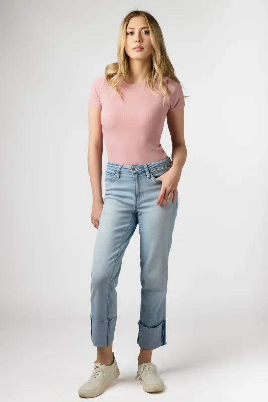 YMI Light Wash High-Rise Straight-Leg Cuffed Jean sold by Eclipse