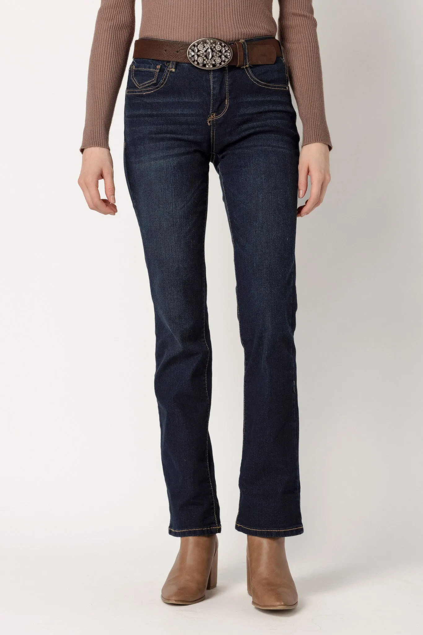 WallFlower Evan Wash Legendary Fit Bootcut Jean with Rhinestone Belt sold by Eclipse