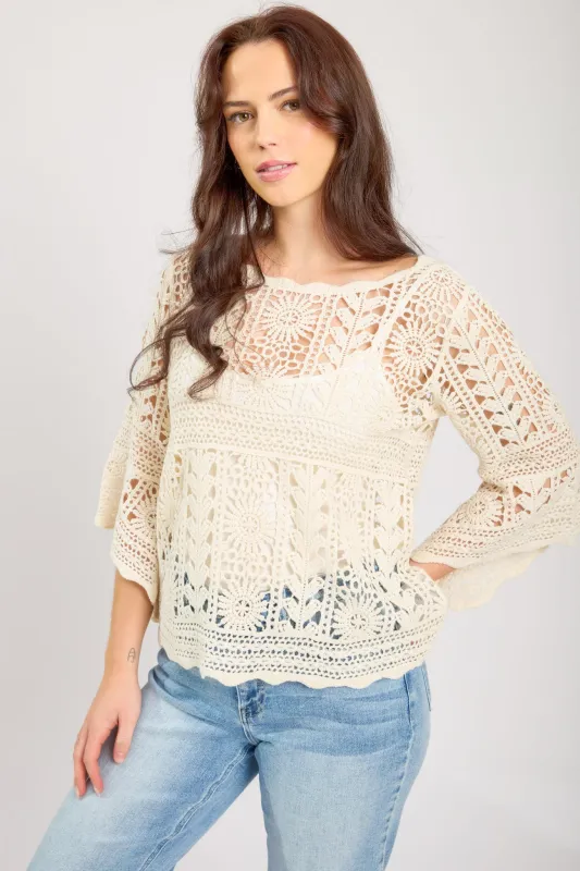 Crochet Bell-Sleeve Sweater sold by Eclipse
