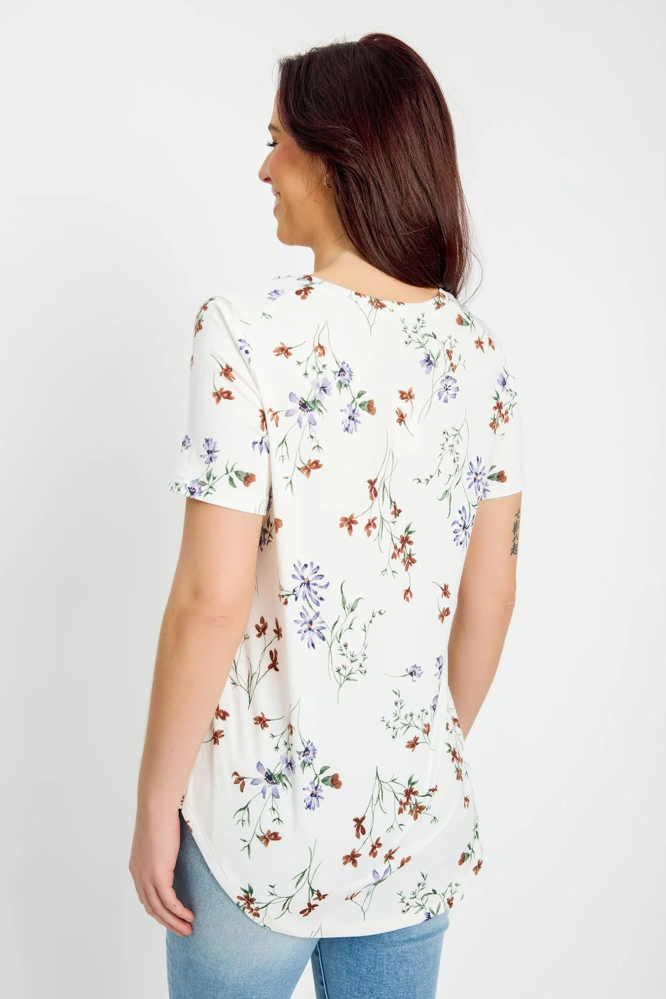 Ivory Floral Short-Sleeve V-Neck Top sold by Eclipse product image thumbnail 2
