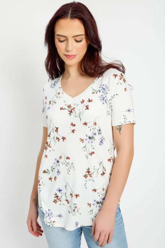 Ivory Floral Short-Sleeve V-Neck Top sold by Eclipse